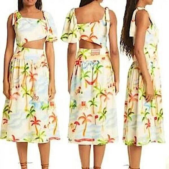 NWT Farm Rio Copacabana Linen Blend Cutout Midi Dress size S #1F460 - Picture 4 of 13